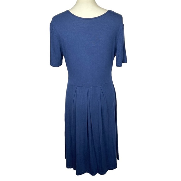 DouBCQ Dress Womens Large Navy Blue Short Sleeve Pockets Pleated Rayon Stretch - Picture 4 of 12